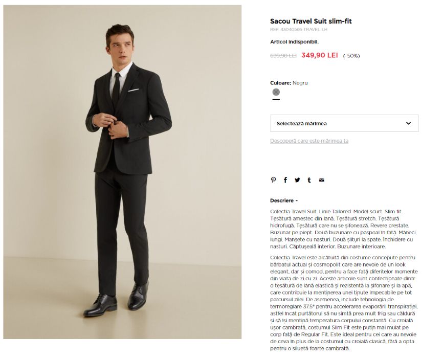 Sacou Calitativ Lana 60% Travel Suit Blazer Marime 48 + McNeal 46 Slim