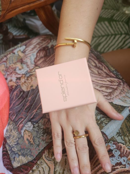 Set model CARTIER inel si bratara otel inoxidabil placat aur 18K