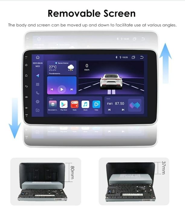 Navigatie Android universala 1DIN cu ecran 10" rotativ 360°.