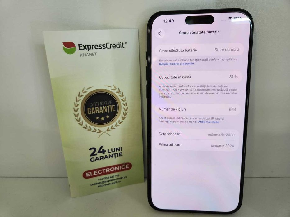 Iphone 15 Pro Max 256Gb - Baterie 81% (Ag8 Tudor/B74294) – Garantie 2 Ani!