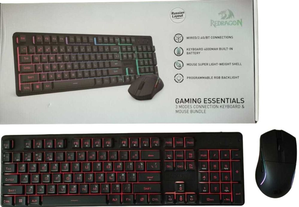 Redragon S107KS  3 ВИДА ПОДКЛЮЧЕНИЯ мембранная  клавиатура + мышь