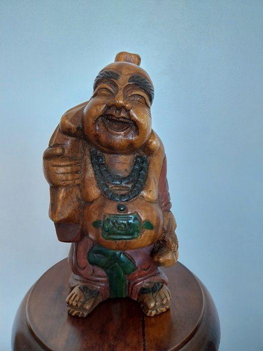 Statuetă Budha, lemn pictat