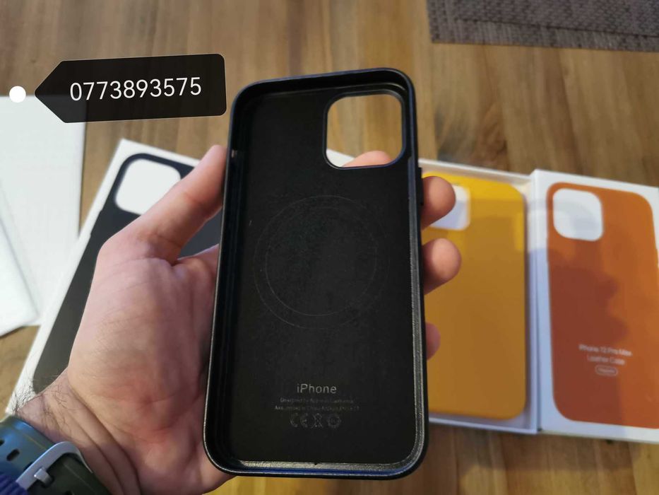 Husa protectie piele + 2 folii sticla +Magsafe Apple iPhone 12 Pro Max