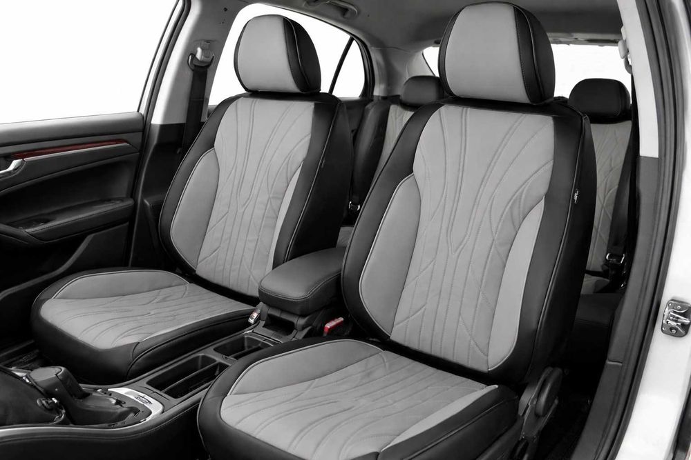 Комплект луксозна универсална тапицерия еко кожа в черно-сиво