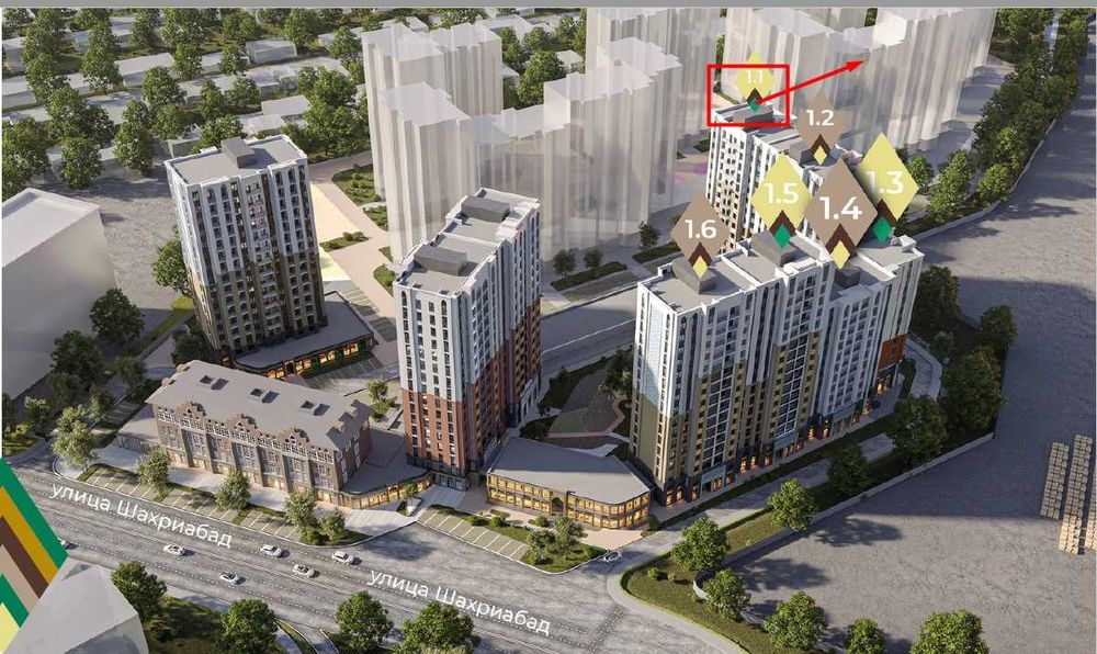 Golden house Квартира 38,89 м2, 3 этаж, ботанический парк рядом