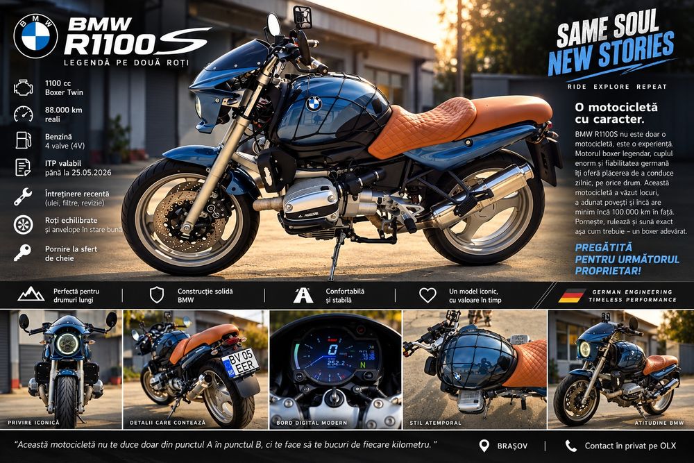 BMW R1100S 1997 – Boxer 1100cc – Custom Cafe Racer – Revizie Recentă