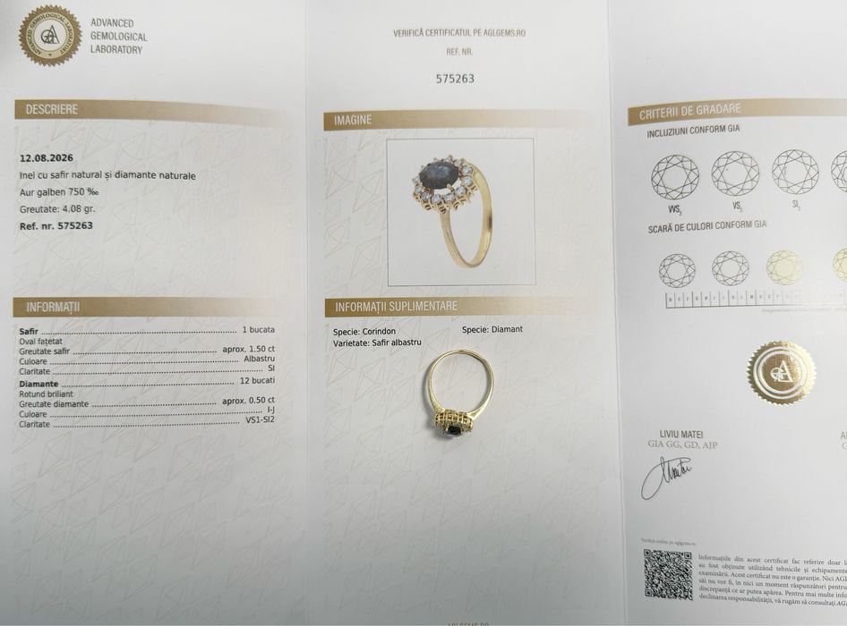 Inel din aur 18k cu safir si diamante naturale