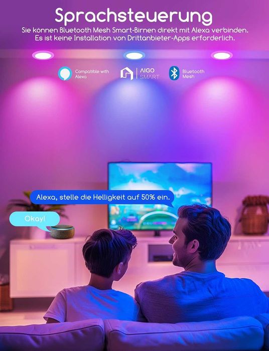Set 4 spoturi smart LED RGB+CCT 6w Alexa