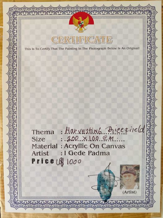 Огромна маслена/акрилна картина от Бали (200x100 см) със сертификат