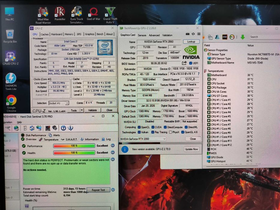 Unitate PC GAMING i7 12700 4.9Ghz/16GB DDR4/RTX2060 6GB GDDR6/SSD NVMe 512/1TB SSHD