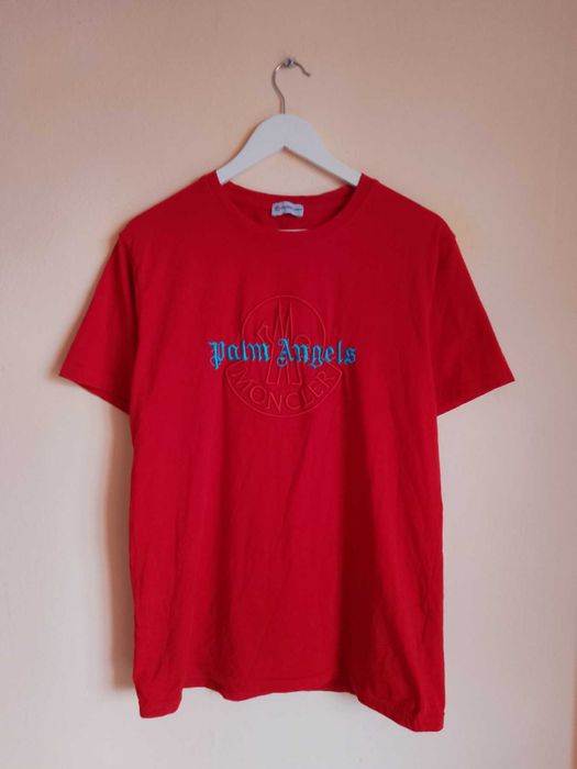 Tricou rosu cu inscriptionare Palm Angels Moncler