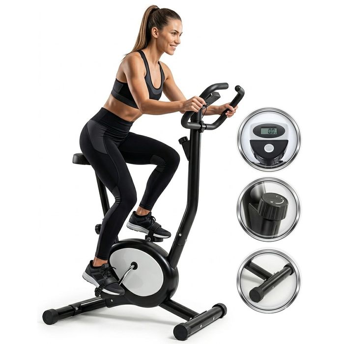 Bicicleta Fitness, CardioTrack, Rezistenta Ajustabila, Cadru Metalic, Inaltime Reglabila, Black