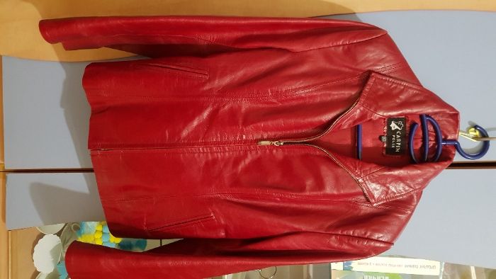 Яке, естествена кожа, червено, размер XS