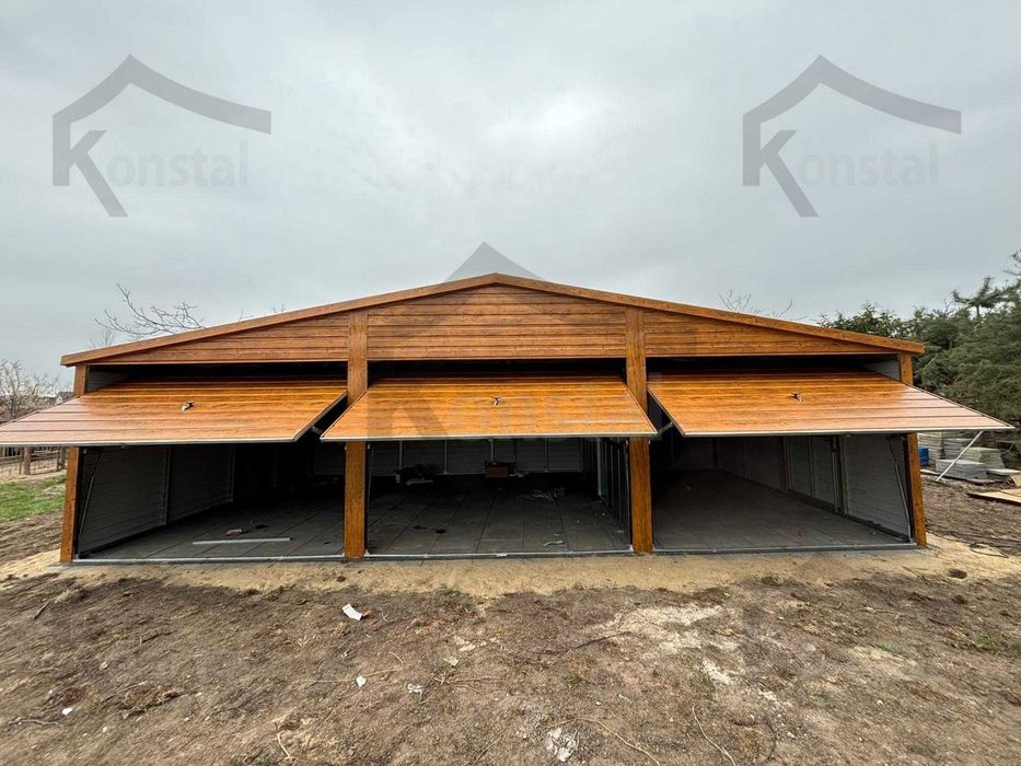 Garaj metalic 9x5 cu acoperiș în două ape SUPERLINE-PLUS nuc deschis