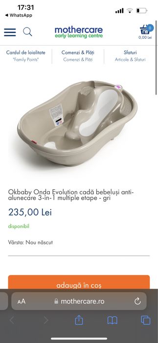cada mothercare bebelusi anti-alunecare cada bebelusi 3 in 1