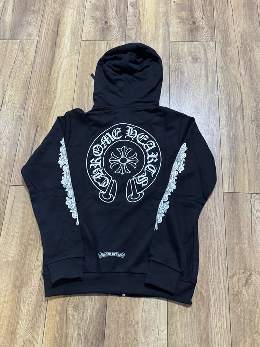 Chrome Hearts Horseshoe Floral Cross Sleeve Zip Up Hoodie