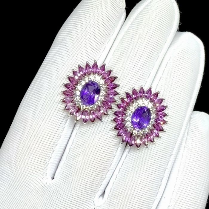 Серьги с натуральными Аметистами и Гранатами