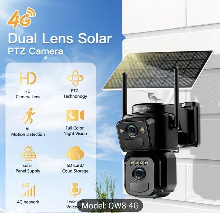Cameră de supraveghere pentru exterior cu cartelă 4G și panou solar