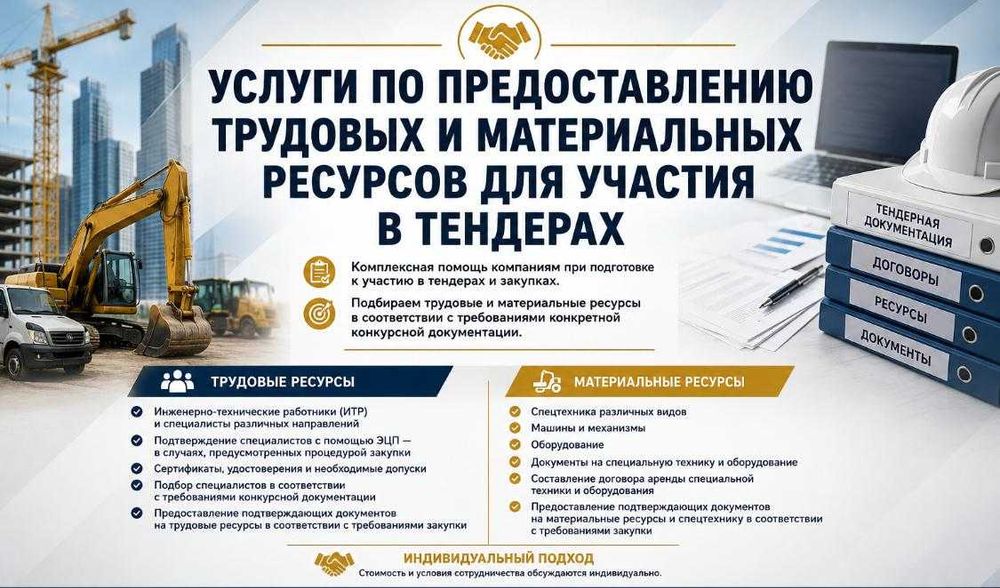 Трудовые и материальные ресурсы к тендеру/Еңбек пен материалдық ресурс