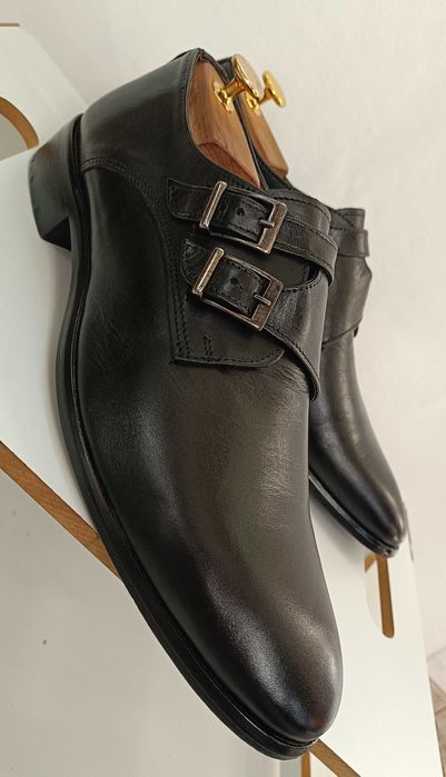 Pantofi double monk 43 premium Cinti Italy piele naturala moale negru