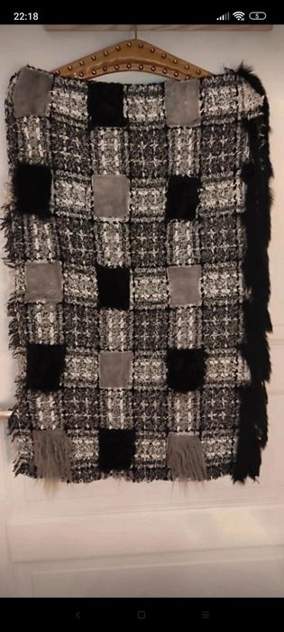 Fustă maxi din tweed patchwork, groasa, handmade, gri-negru cu detalii