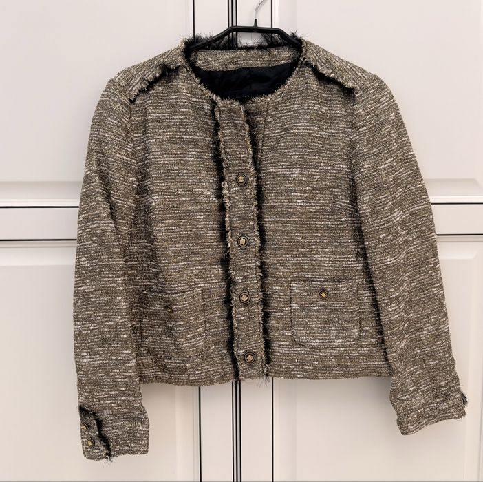 Set Zara tweed - sacou si fusta mini, detalii aurii, S