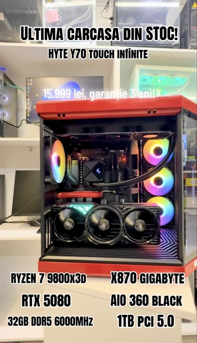 Pc Gaming Ryzen 7 9800x3d, RTX 5080, 32GB, Ultima buc, Garantie 3 ani.