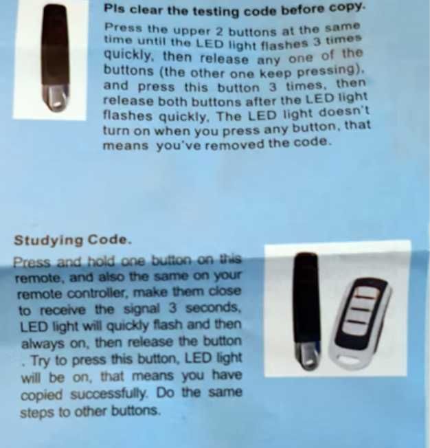 Set 2 telecomenzi programabile pentru usi de garaj, 433mhz, cod fix