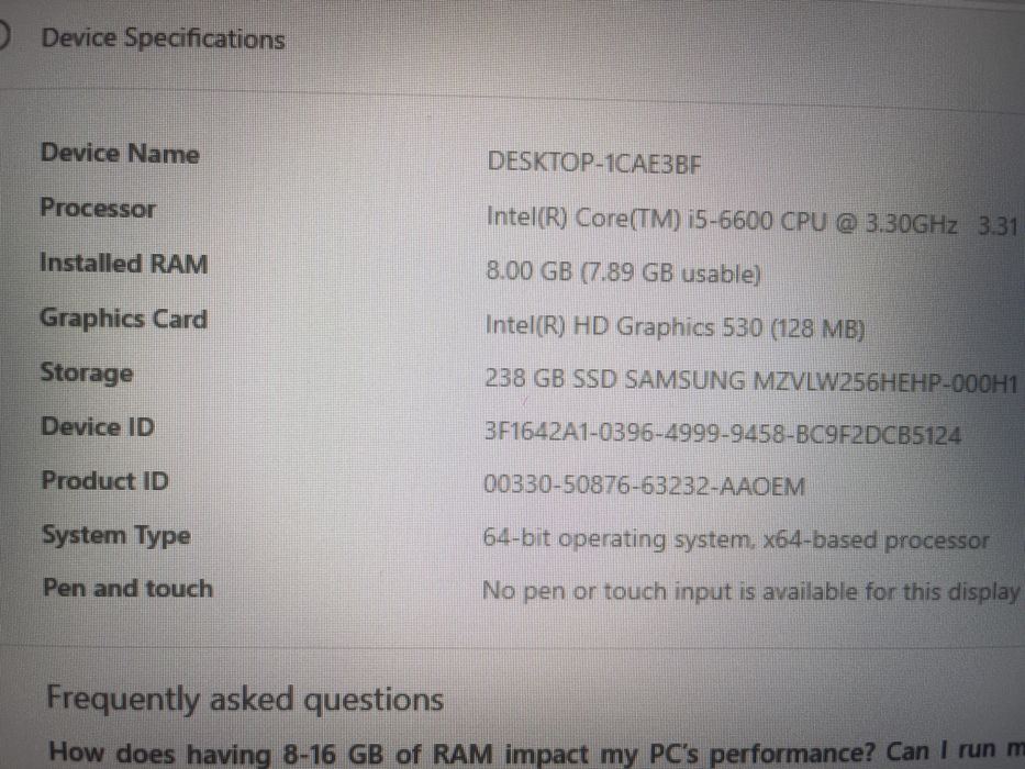 PC Desktop Dell Optiplex 3050, Intel I5 6600 ,3.30 GHz