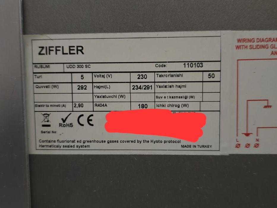 Sifatli Ziffler muzlatgichi 234L