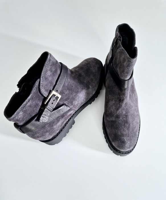 Ghete piele intoarsa gri marime 36