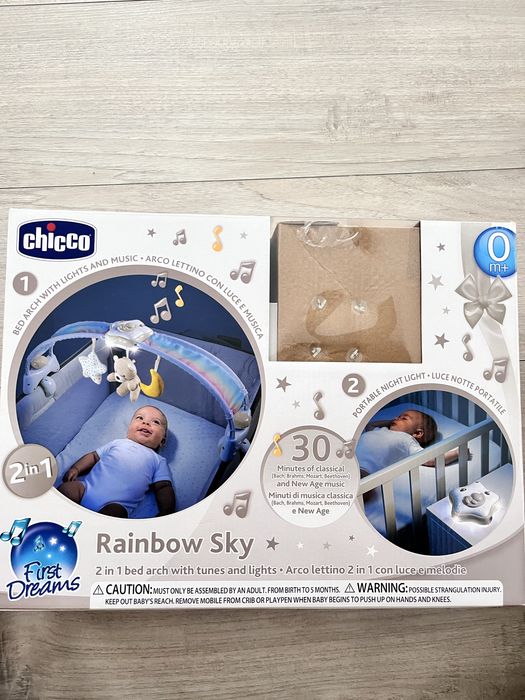 Arc muzical Chicco Rainbow Sky 2 în 1 pentru pătuț