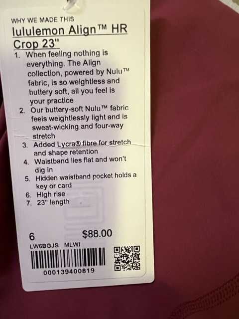 Lululemon colanti Marime 6 Align High Rise Crop 23 Yoga