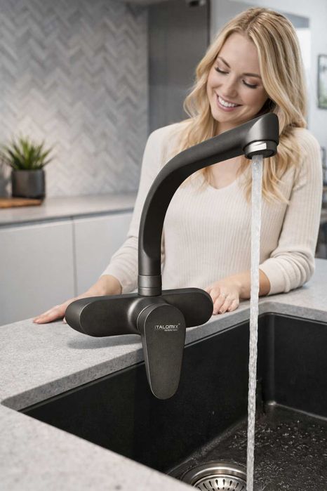 Стенен смесител с горна лебедка сив мат с 1 ръкохватка Високо качество