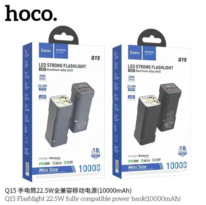 Hoco Q15 Flashlight Lumen 300k PD-22.5W Power Bank 10000mAh iPhone 16