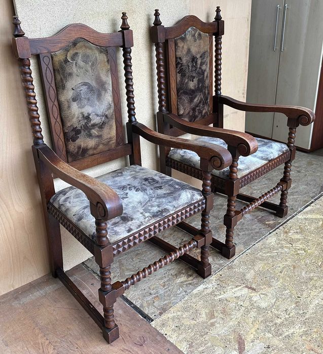 Jilt din lemn masiv stil Baroc; Fotoliu; Scaun cu elemente sculptate