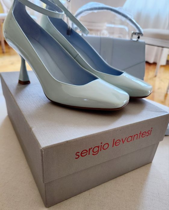 Сини лачени обувки 37/38номер естествена кожа ток официални ежедневни