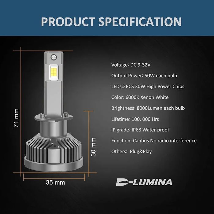 Led крушки H1, D-Lumina 120W ,22000LM ,6000K
