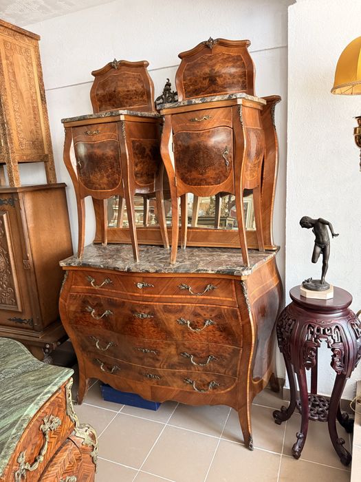 Mobila Vintage Set Comoda Oglinda 2 Noptiere Lemn Masiv Marmura Intarsii Antic