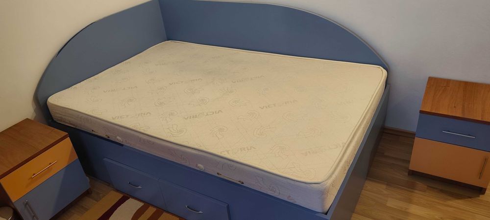 Set mobilier dormitor copii pat+saltea+dulap+noptiere