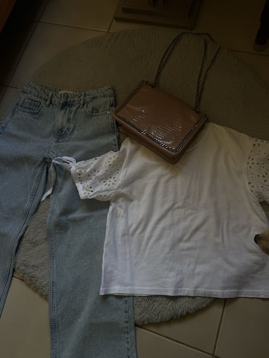 КОМБО! Дънки Stradivarius, блуза Zara и чанта