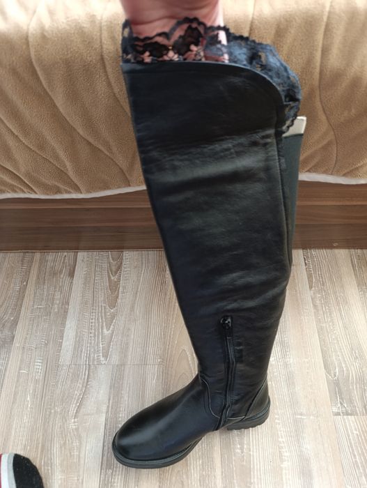 Естествена кожа ботуши / чизми с дантела отгоре