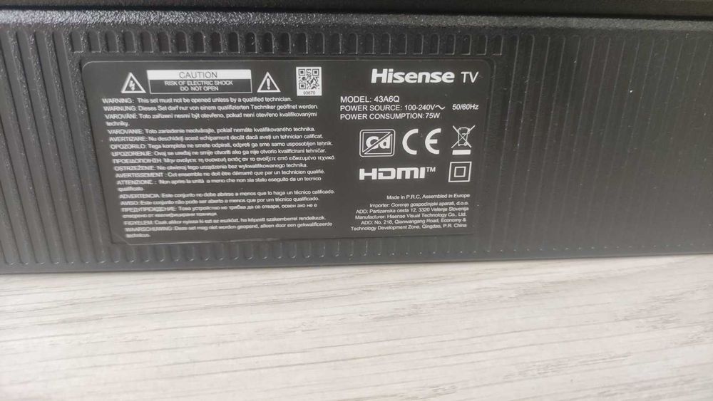 TV Hisense 43,6'' 2025г 43A6Q ударен дисплей