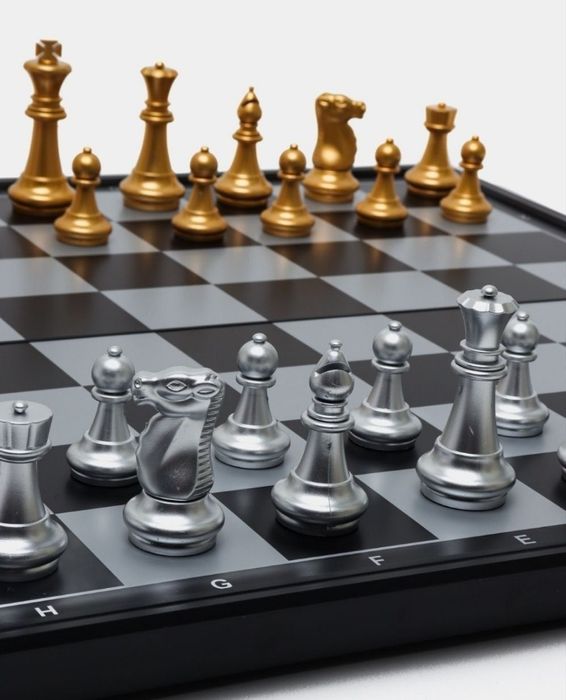 Shaxmat magnit tilla-kumush oq-qora sports