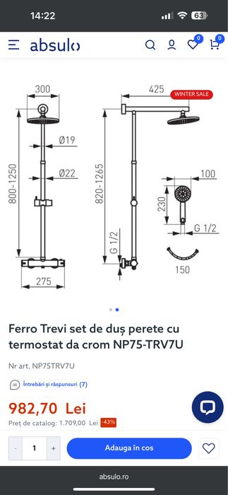 Baterie set de dus cu termostat Ferro