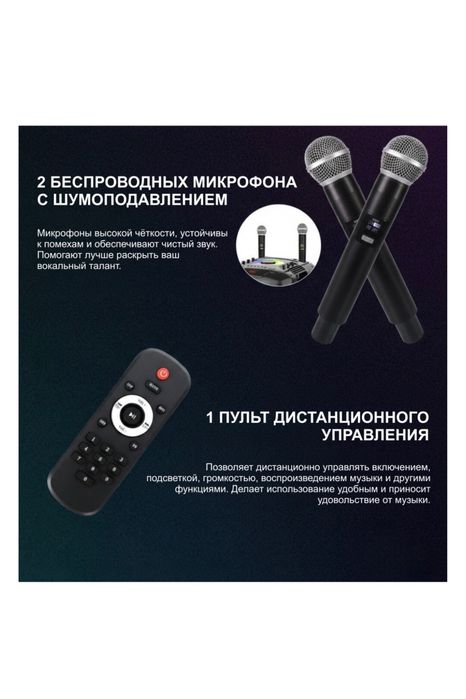 Bluetooth колонка, 2 сабвуфера,караоке,микрофоны,AUX/USB/FM