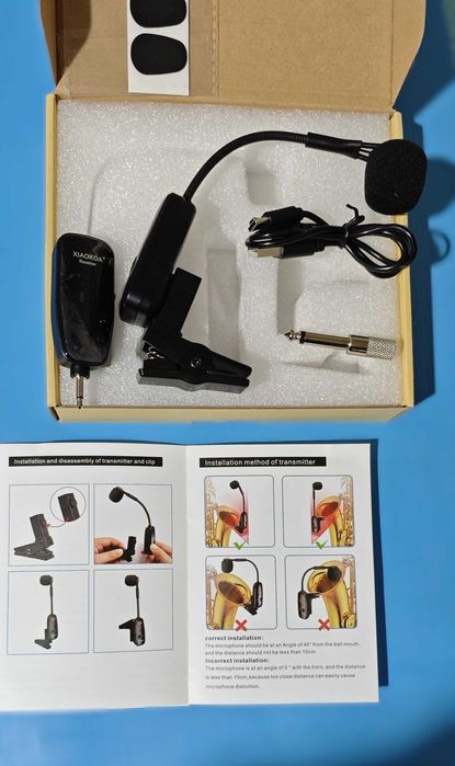 Безжичен микрофон за кларинет,тромпет и всякакви духови инструменти. Приемник и предавател