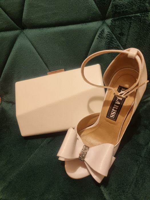 Pantofi mireasa si plic din piele naturala