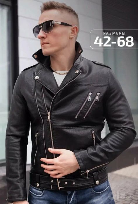 Koja Qora charm biker kurtka