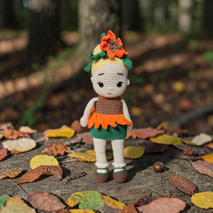 Кукла подсолнух вязаная крючком ручная работа